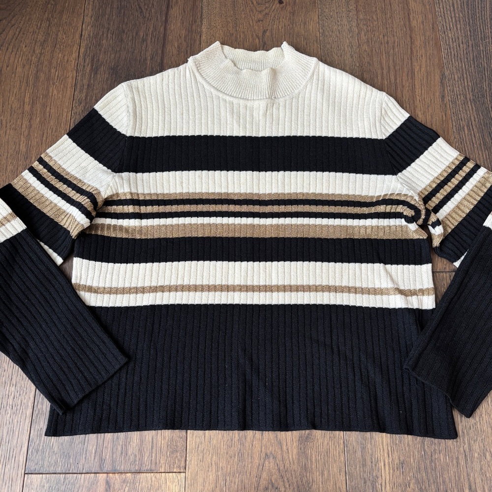 Vintage St John Sport Wool Blend Mock Neck Sweater Striped, Size Small - Picture 2 of 13